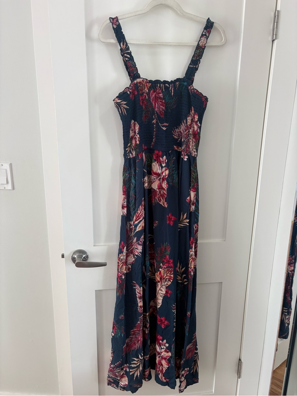 Patrons of Peace Smocked Floral Maxi Sundress Navy Floral Boho Medium